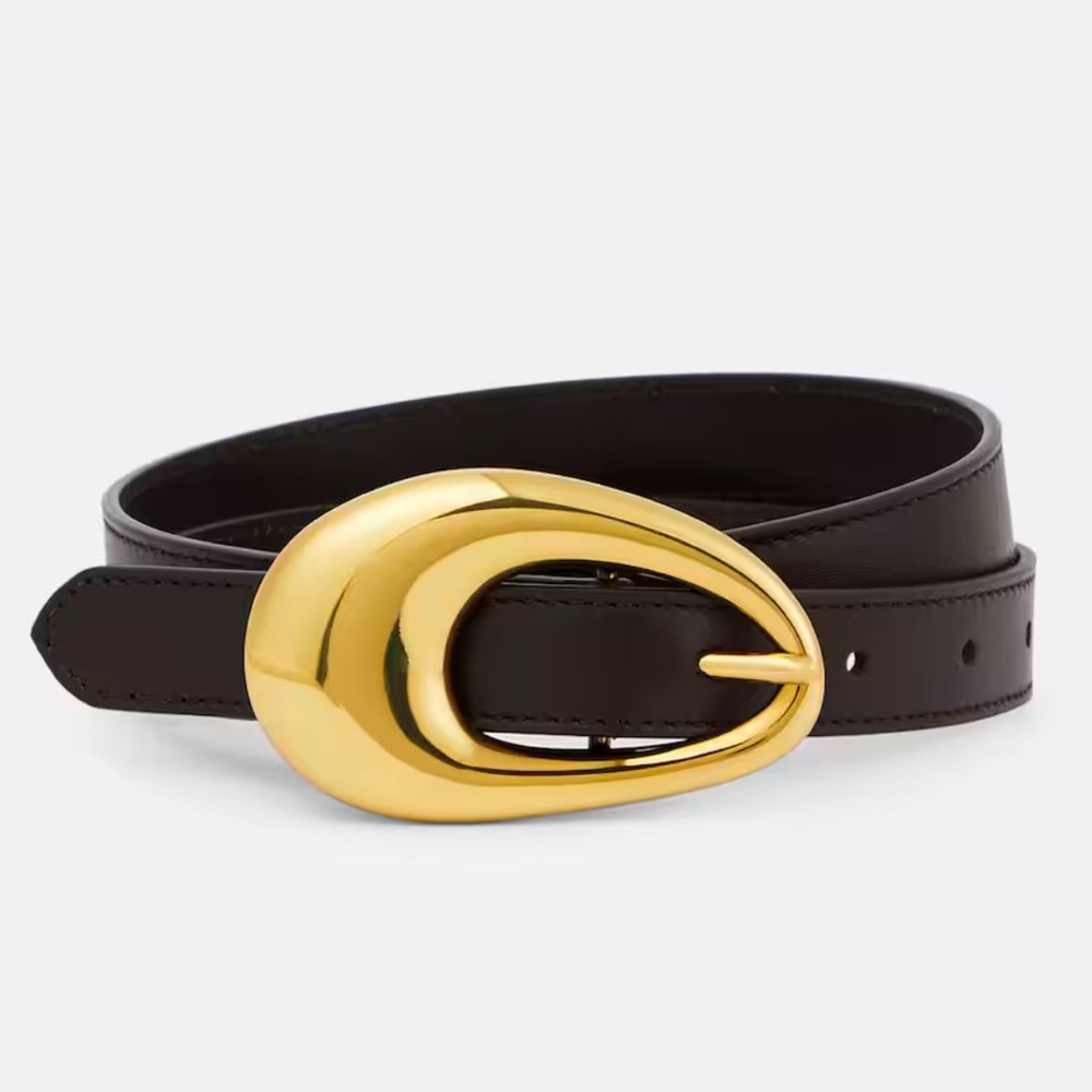 Bottega Veneta Women’s Brown Leather Belt with Gold Buckle